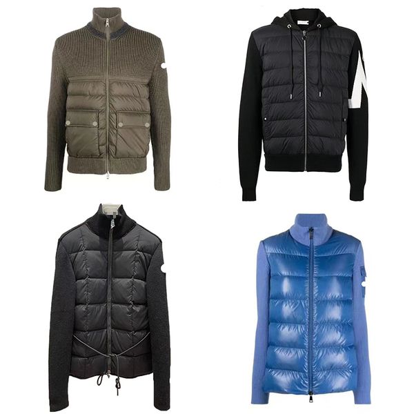 

designer women down parkas men's embroidered badge stand collar knitted splice sweater lightweight down ja casual jacket, Black