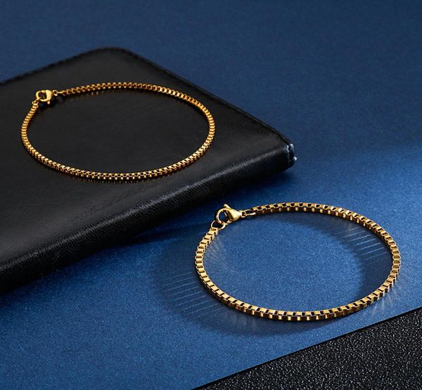 

on 5pcs lot in bulk stainless steel gold box link chain bracelet women men boys jeelry 24mm 20cm5625041, Black