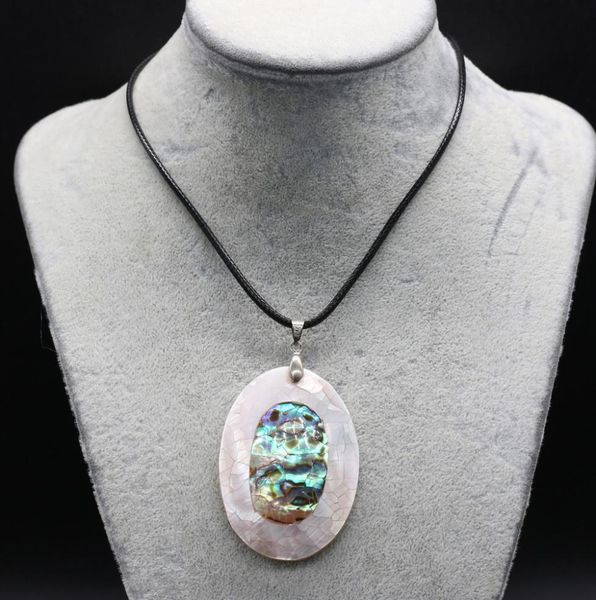 

customizable necklace natural mother of pearl abalone shell pendant necklace egg shape jewelry leather rope chain ethnic style cha5063788, Silver