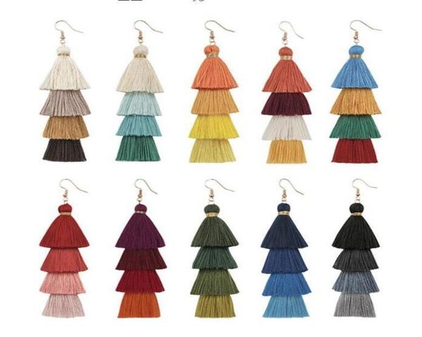

2020 new bohemian fringe long gradient multilayer drop earrings women fashion jewelry dangle silk fabric ethnic tassel earrings gi2489769, Silver