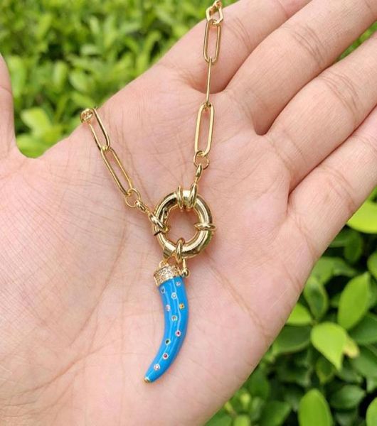 

pendant necklaces chili cz micro insert rainbow enamel with brass cuba039s chain necklace diy custom trendy jewelry whole6156573, Silver
