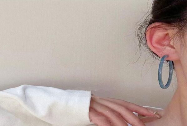 

summer cool transparent blue orange acrylic cshaped ear hoop earrings simple silver needle female ears jewelry5408980, Golden;silver