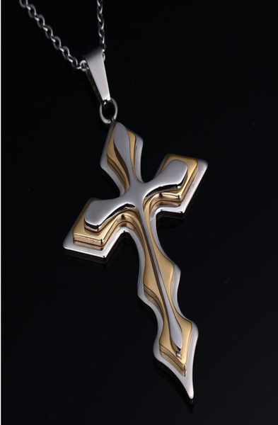

pretty cross pendant necklace vintage classic punk statement stainless steel necklace mens long chains necklaces7803535, Silver