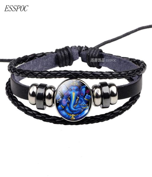 

hinduism elephant god ganesh lucky bracelet braided leather bracelet charm jewelry for men women3498223, Golden;silver