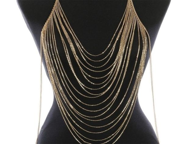 

body jewelry fashion gold color body belly waist chain harness necklace womens bikini multilayer body chain necklaces t2005085353424, Silver