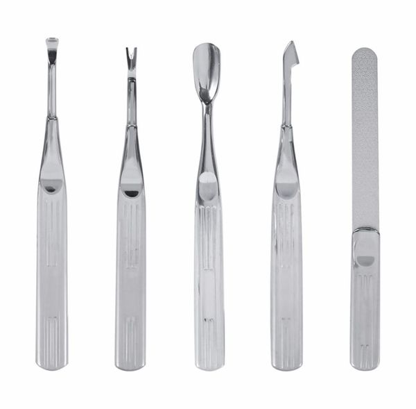 

5 pcs stainless steel foot file cuticle spoon pusher dead skin fork callus rasp remover professional manicure pedicure tool set1584923