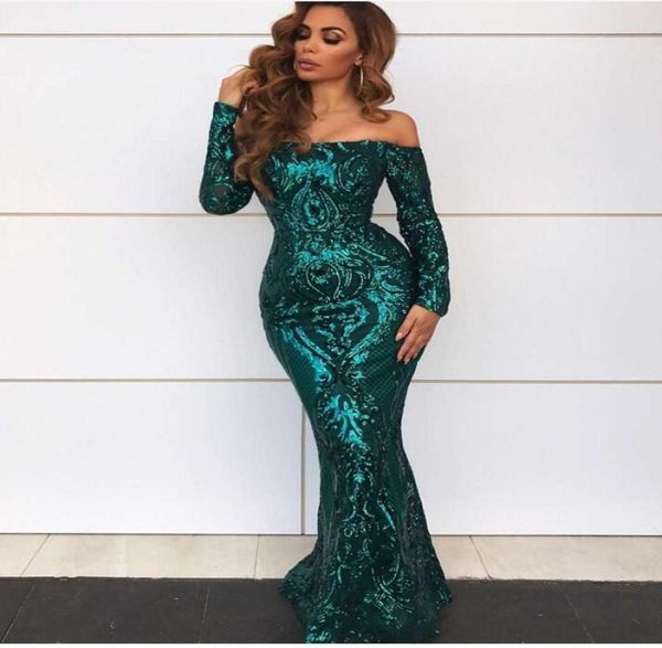 

dark green long prom dress mermaid lace sequin off the shoulder long sleeve elegant formal evening party wear gowns new arriv6530033, Black