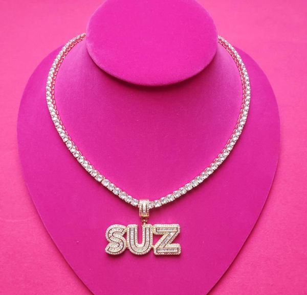 

customized necklace with name cubic zircon iced out letters with tennis chain necklace for women y12204824327, Silver