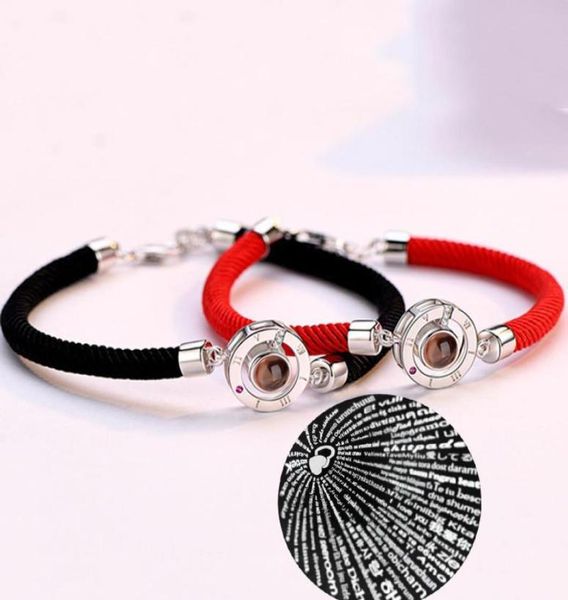 

new women man lucky red handmade rope bracelet fashion romantic lover couple 100 language i love you projection bracelet gifts8235455, Golden;silver