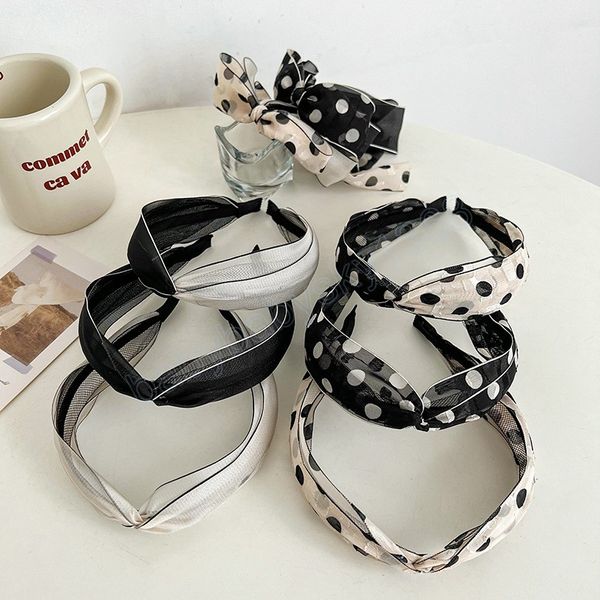 

classic polka dot headband fashion mesh cloth hair bands cross headbands for women girls hair accessories, Slivery;white