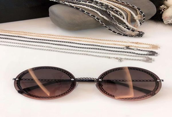 

new highquality round chain sunglasses metal leather pearl chain rectangular glasses1508766