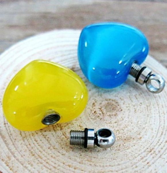 

316l stainless steel love cremation memorial jewelry purple red blue glass heart lockets pendant necklaces ashs urns 6684523, Silver