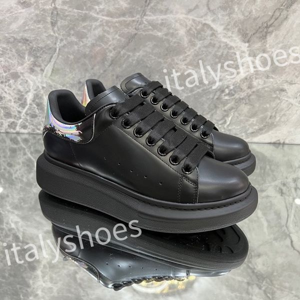 

luxury designer calfskin casual shoes reflective vintage leather trainers fashion leisure shoe platform lace-up print sneaker xsd221135, Black