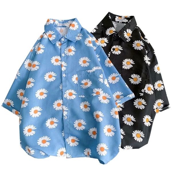 

men's tracksuits daisy printed hawaiian beach shirt for men summer short sleeve 3xl aloha shirts mens holiday vacation clothing chemise, Gray