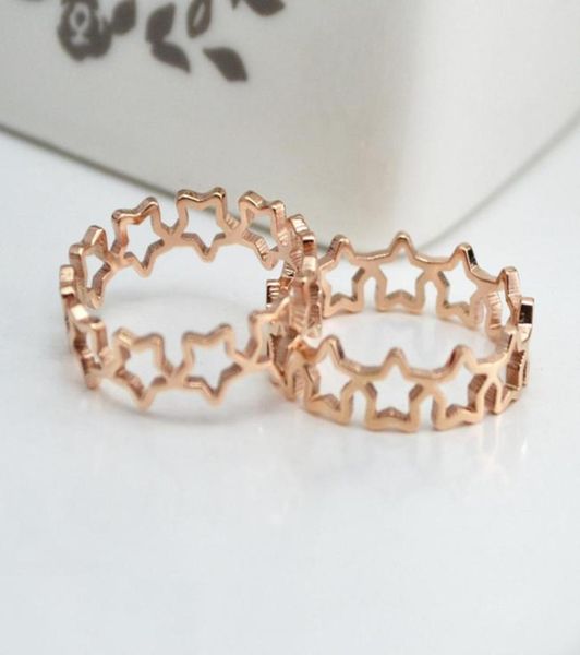 

women039s stars hollow ring pentagram rose gold rings fashion charm titanium steel women039s rings women039s band rin3985004, Silver