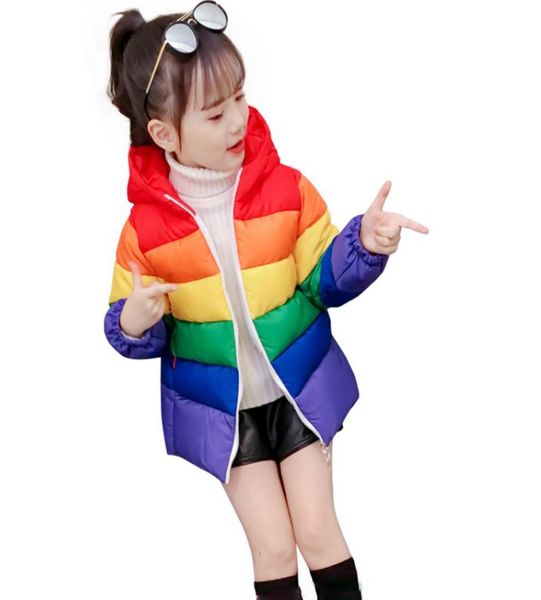 

dziecko 2019 fashion girls winter down coats rainbow thickening warm snowsuits zipper kids down parkas children girls clothing4652168, Blue;gray