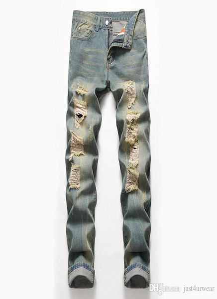 

mens casual jeans hole slim straight pleated biker jeans pants male denim casual pants male plus size9342978, Blue