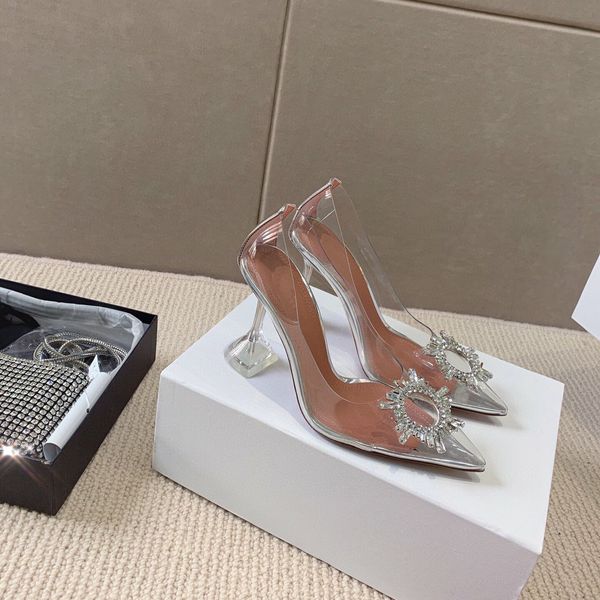

crystal-embellished pvc slingback transluent pumps spool stiletto lady high heels women dress heels sandal party dress shoes size 35-42, Black