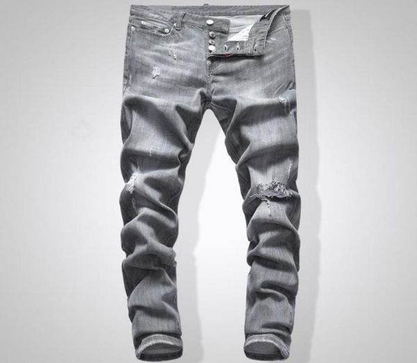 

grey men slim fit denim jeans solid color hip hop streetwear biker9434480, Blue