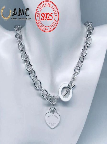 

amc 925 sterling silver necklace love heart elegant fashion thick chain noble jewelry wholesale9563122