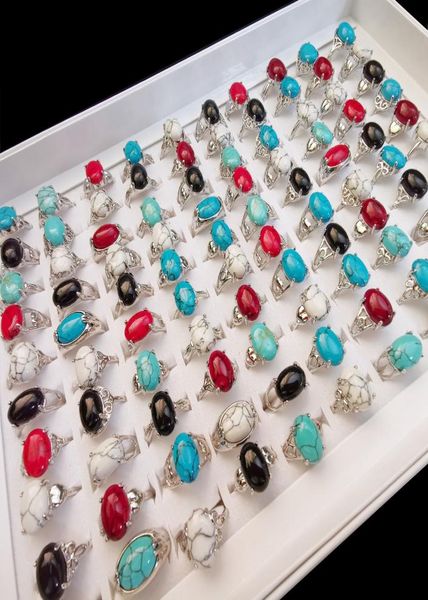 

50pcslot new oval natural turquoise rings for women men fine jewelry for anniversary party gift vintage antique silver ring6647421