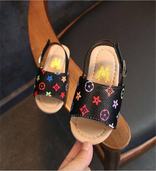 

summer shoes kids sandals girls boys pu leather slippers floral sandale sneakers nonslip shoes sports beach bath shoes b62513412493, Black;grey