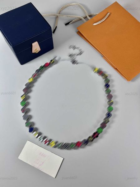 

women's designer necklace colorful letter floral print jewelry metal cylindrical bead string beaded necklaces including brand box, Silver