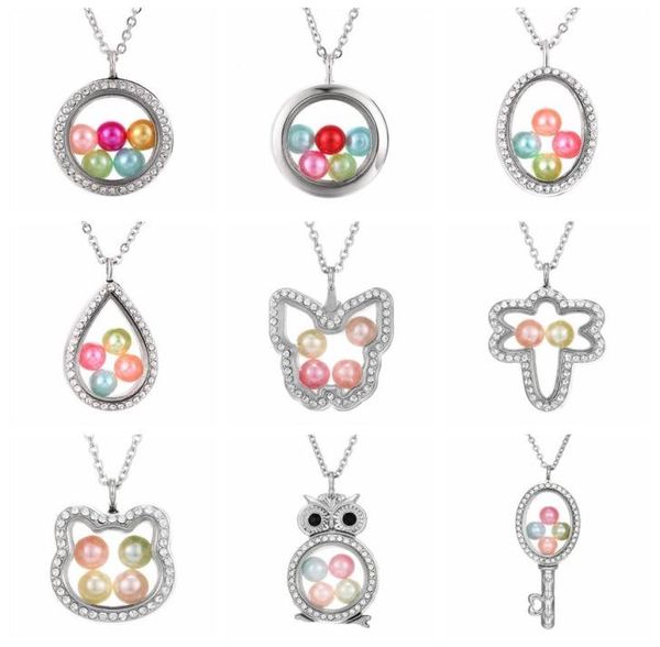 

elephant owl woman necklace living memory beads glass floating locket pendant necklace pearl cage locket charms gift ljjta11876707026, Silver