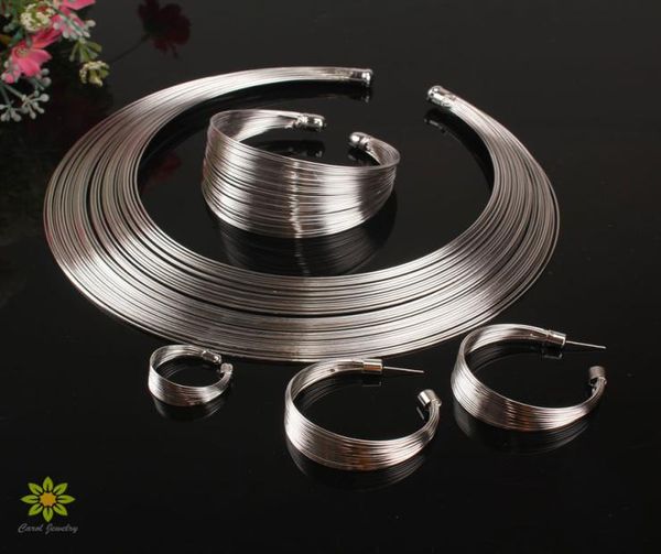 

fashion multilayer metal wire necklace fit torques statement jewelry sets personality women collar necklaces sets6503956, Black