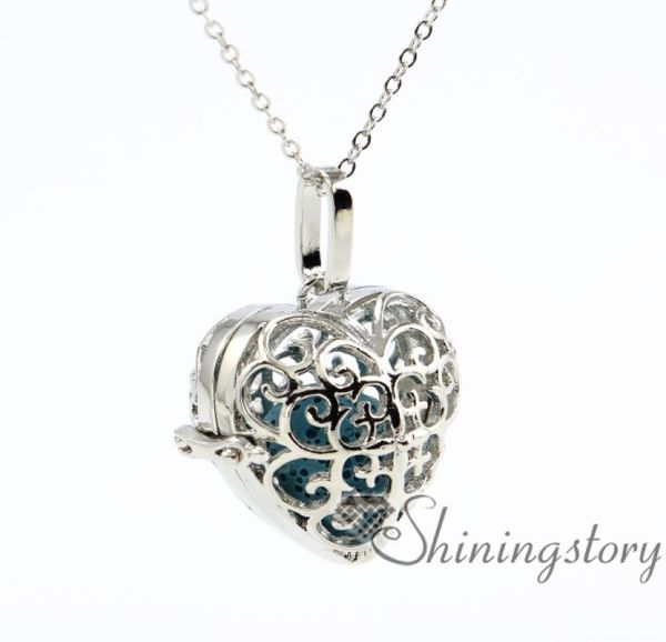 

heart openwork essential oil necklace diffuser pendants whole diffuser jewelry aromatherapy pendant lava volcanic stone metal2568991, Silver