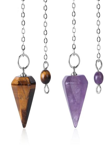 

reiki healing pendulums radiesthesia natural stones pendant amulet crystal pendulum for men women pendulos small size4299959, Silver