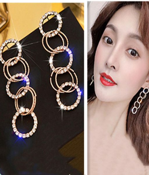 

fashion multiple crystal drop earrings for women wedding bridal long gold silver color rhinestone earring party jewelry gifte9370029, Golden;silver