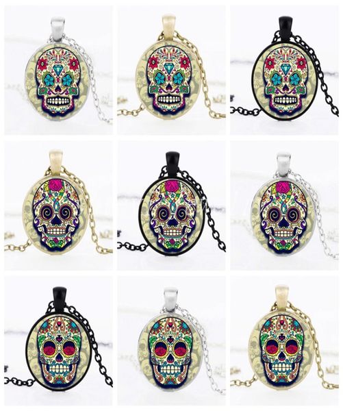 

charms glass dome skull statement necklace jewelry sugar skull chain choker womenmen handmade necklaces pendants christmas gift8334870, Silver