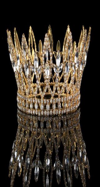 

princess full round crown queen tiara gold wedding bridal crystal rhinestone headband hair accessories jewelry headdress prom head4265466, Slivery;golden