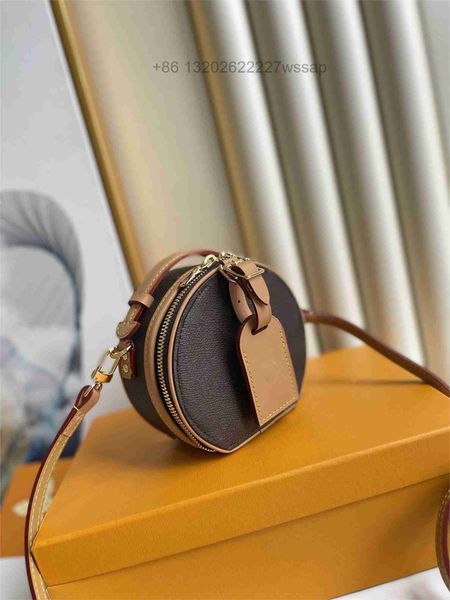 

10a mini petite boite chapeau round crossbody bag with adjustable leather strap original cowhidw trim canvas messenger clutch pouch shoulder