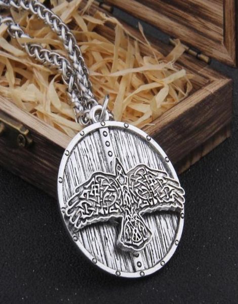 

iron color viking celtic eagle and shield necklace with stainless steel chain as men gift and wooden box5216702, Silver