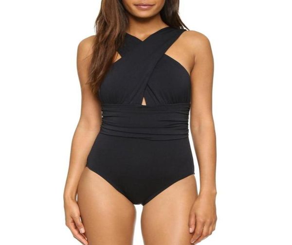 

fashionblack red cross halter women swimwear one piece swimsuit black red solid women bathing suits beach wear swim6860270