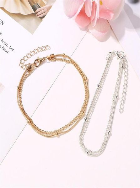 

20pcslot double layer gold anklets european fashion summer foot jewelry for women beach beads geometric anklets ornaments7026580, Red;blue