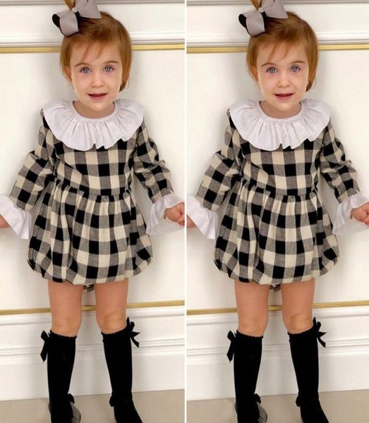 

toddler baby girl clothes plaids flared sleeve romper jumpsuit bodysuit outfits6114463, Blue