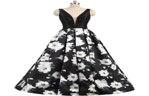 

2021 printed flower prom dresses evening gowns v neck sleeveless backless a line ball gown long formal party dress6870549, Black