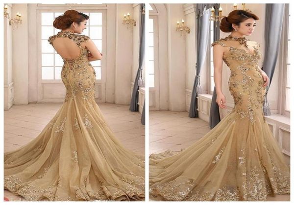 

2019 high neck slim cap sleeveless slim mermaid prom dresses lace appliques lace up back beaded special occasion evening gowns lac3000550, Black
