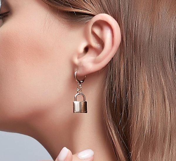 

creative metal lock earring pendant punk style hip hop earrings jewelry accessories5360603, Silver