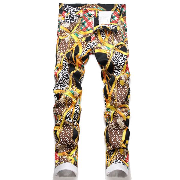 

men's pants jeans digital printed men slim fit floral pant mens high street hip hop trousers 5749, Black;brown