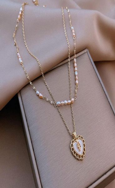

chains 2 pcs necklace for women love heart pendant neck jewelry beaded choker thin alloy chain gift girls lb5410343, Silver