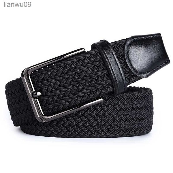 

new fashion men's knitted pin buckle belt ladies trend casual canvas woven perforation breathable elastic belt l230704, Black;brown