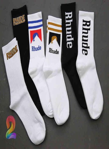 

2 pairs rhude socks cotton european american street trend men women socks simple letter rhude couple intube socksk813582107, Black