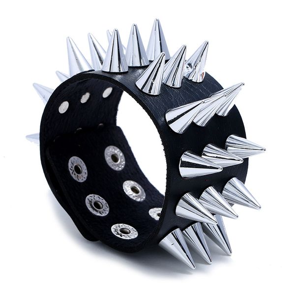 

spiked studded bracelet black pu leather rivet punk bracelet cuff wrap bangle snap button metal wristband for men women