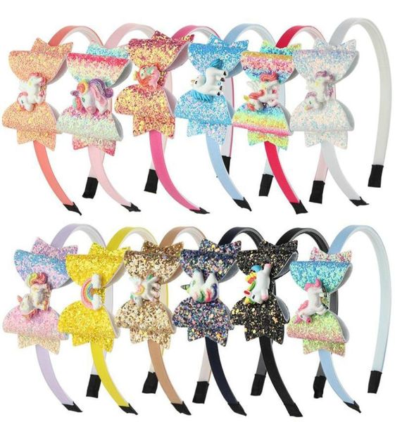 

colorful glitter unicorn bow headband kid girl rainbow horse hair sticks party accessories mixed colors5693380, Slivery;white