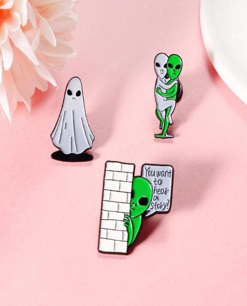 

cute alien ghost brooches pin for women kids fahsion jewelry shirt coat dress denim bag decor enamel pin5667342, Gray