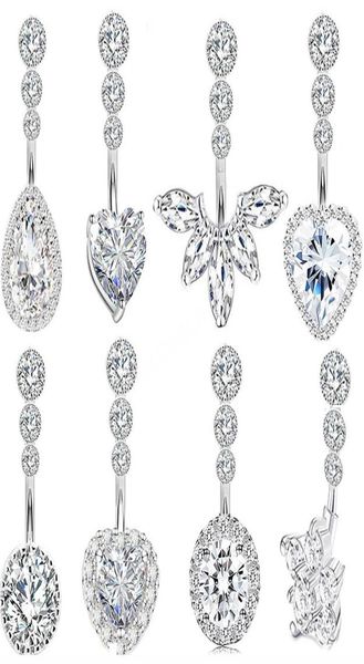 

crystal belly button ring for woman navel piercing round heart zircon stud barbell stainless steel bar body jewelry5989730, Silver